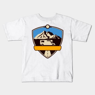 Travel Adventure Mountains Camper Emblem Kids T-Shirt